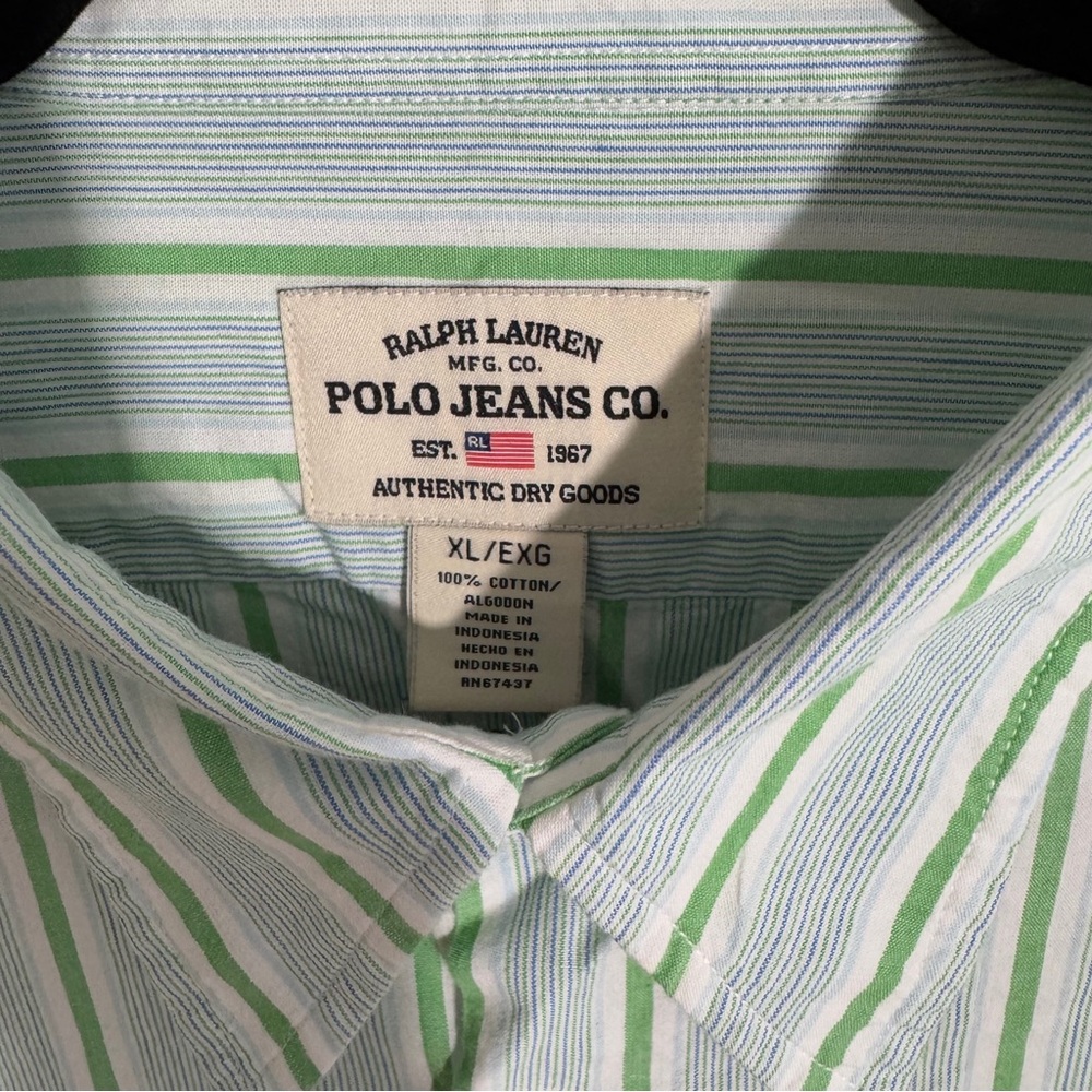 Ralph Lauren Polo Jeans Co Green White Striped Button Up‎ Shirt Size XL - Picture 4 of 10